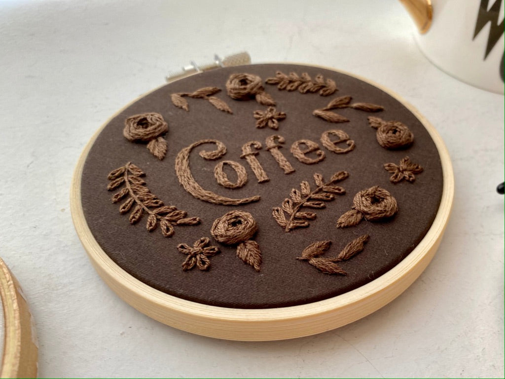 Coffee monochrome embroidery // PDF Pattern Download 4" Hoop