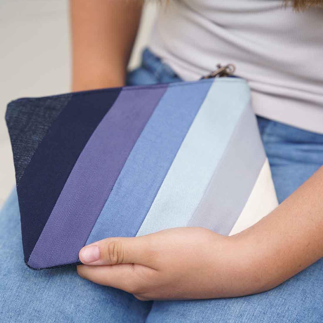 Denim Wristlet  - Striped Pouch
