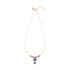 Handmade Maasai beadwork ruby arch necklace with tanzanite and sapphire by Sidai Designs, sustainable jewelry brand, Tanzania