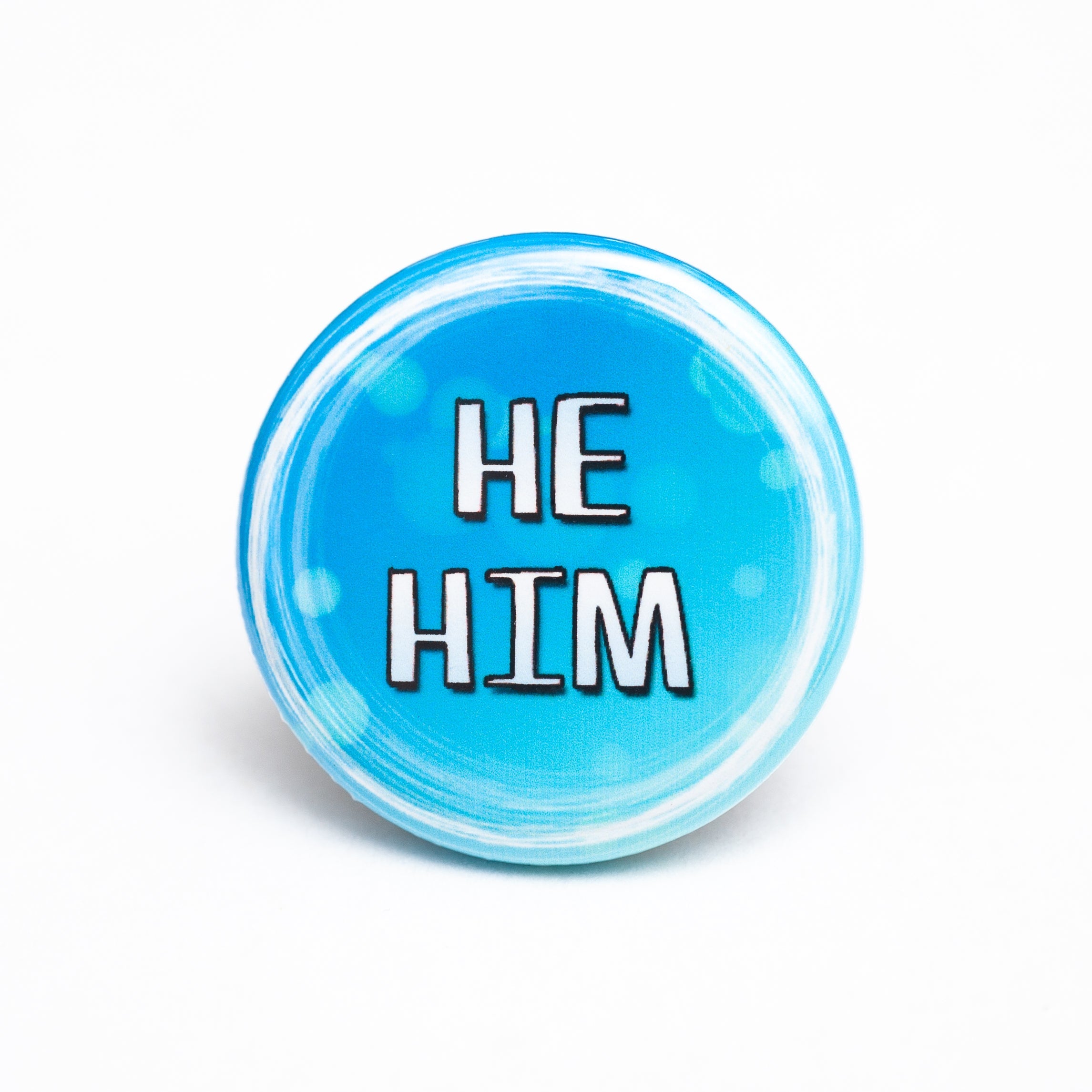 He/him pronoun buttons