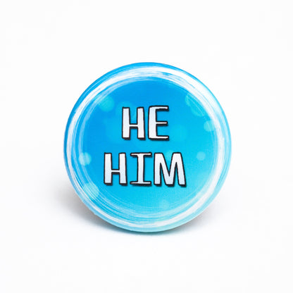 He/him pronoun buttons