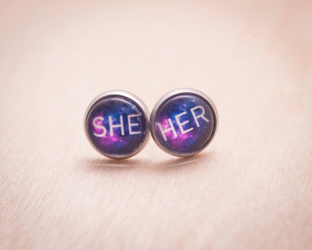 queer galaxy she her earrings