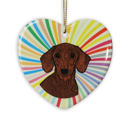 Dachshund Brown Ceramic heart Ornament