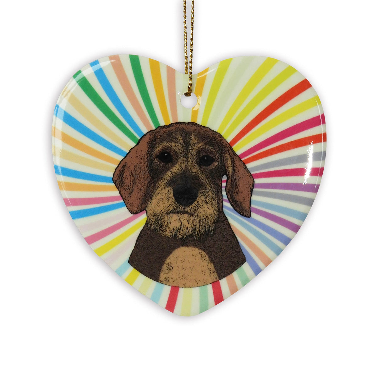 Dachshund Wirehair Ceramic Heart Ornament