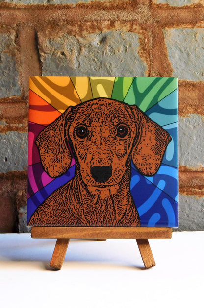 Dachshund Brown Ceramic Art Tile