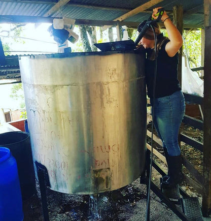 Dalila Solis working on their anaerobic processed beans