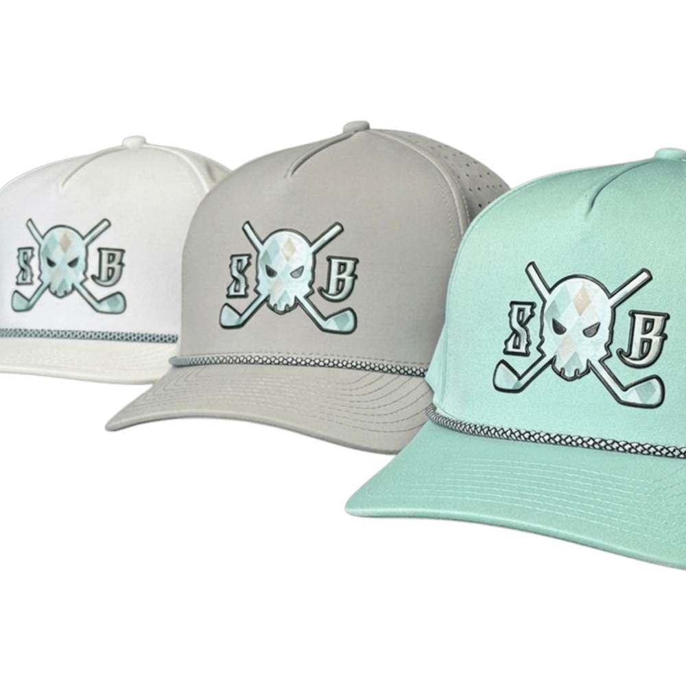 Skull &amp; Bogeys Diamond Clarity golf rope hat, front view, multiple colors