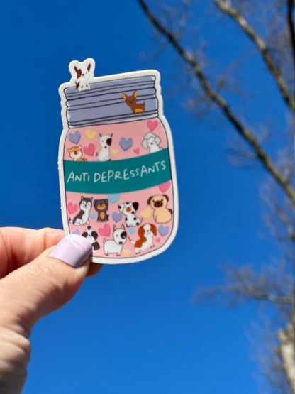 Get a dopamine rush from this adorable antidepressant cat and dog meds sticker! If you&