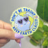 Sticker with Earth design with purple heart sunglasses and peace fingers with wrapped circular text &