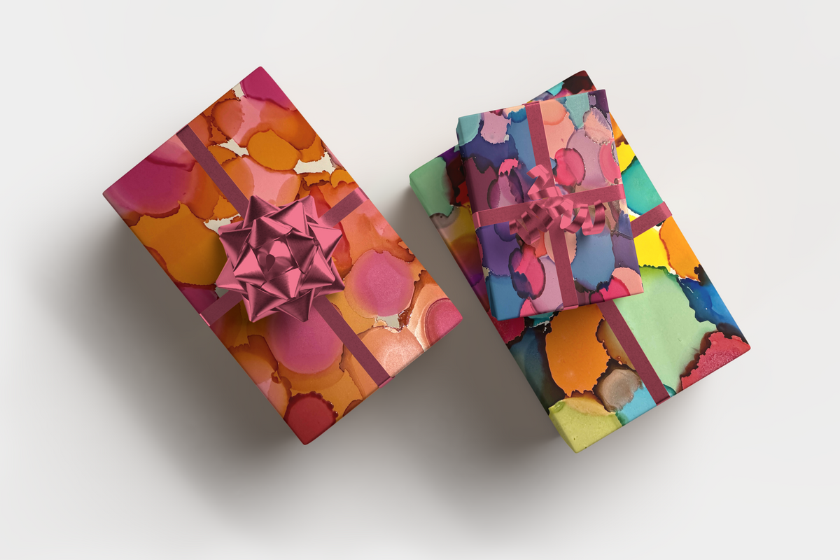 Blue, Purple and Pink Dots Wrapping Paper, Gift Wrap Sheets