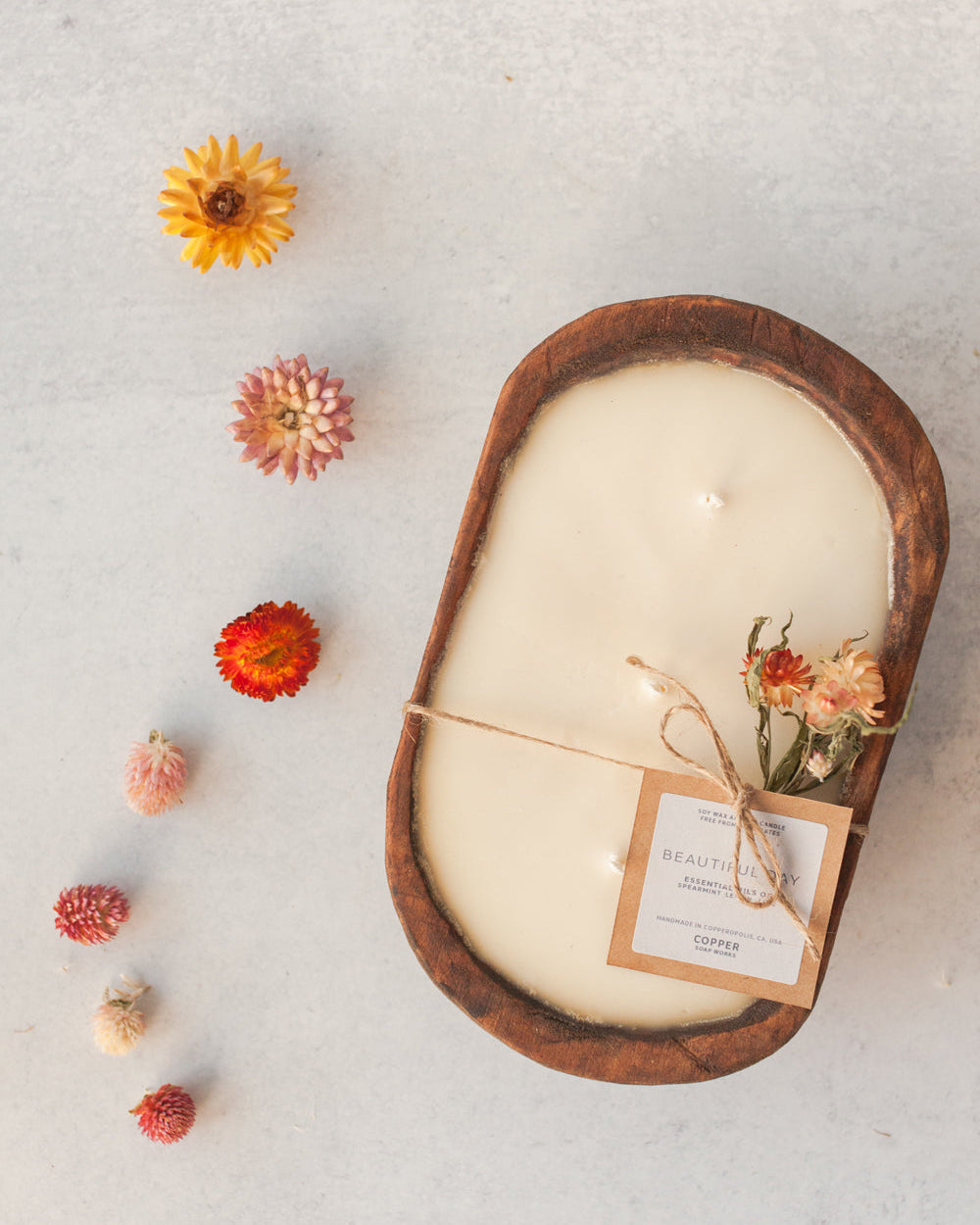 Hand poured soy wax dough bowl candle with peppermint lemon and lime essential oils
