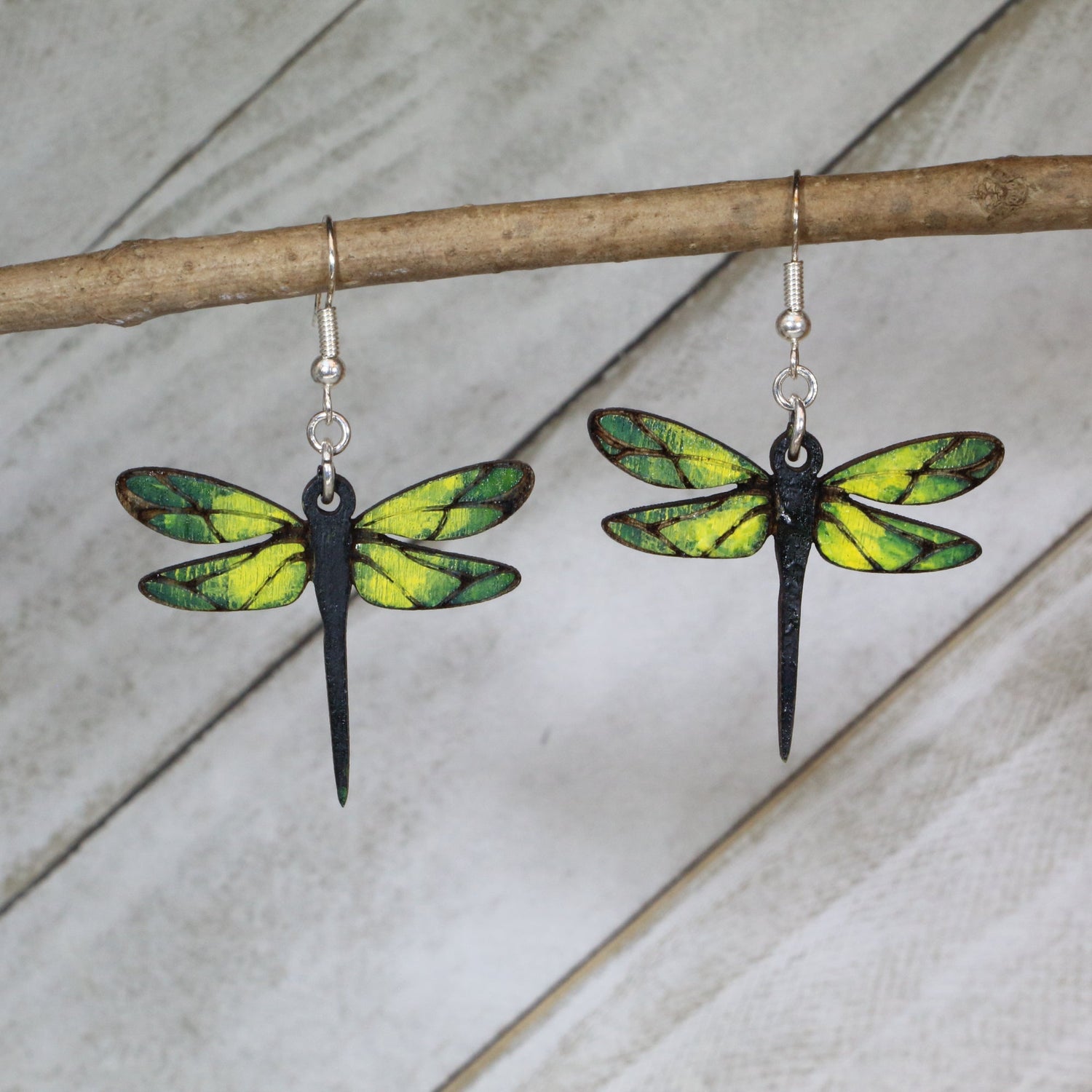 Dragonfly Wooden Dangle Earrings | Nature Insect Jewelry