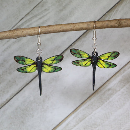Dragonfly Wooden Dangle Earrings | Nature Insect Jewelry