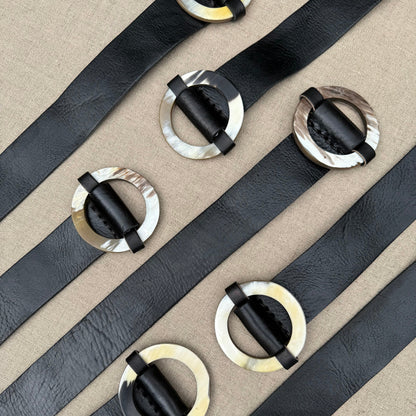 Handcrafted Black Leather Belt with Horn Buckle