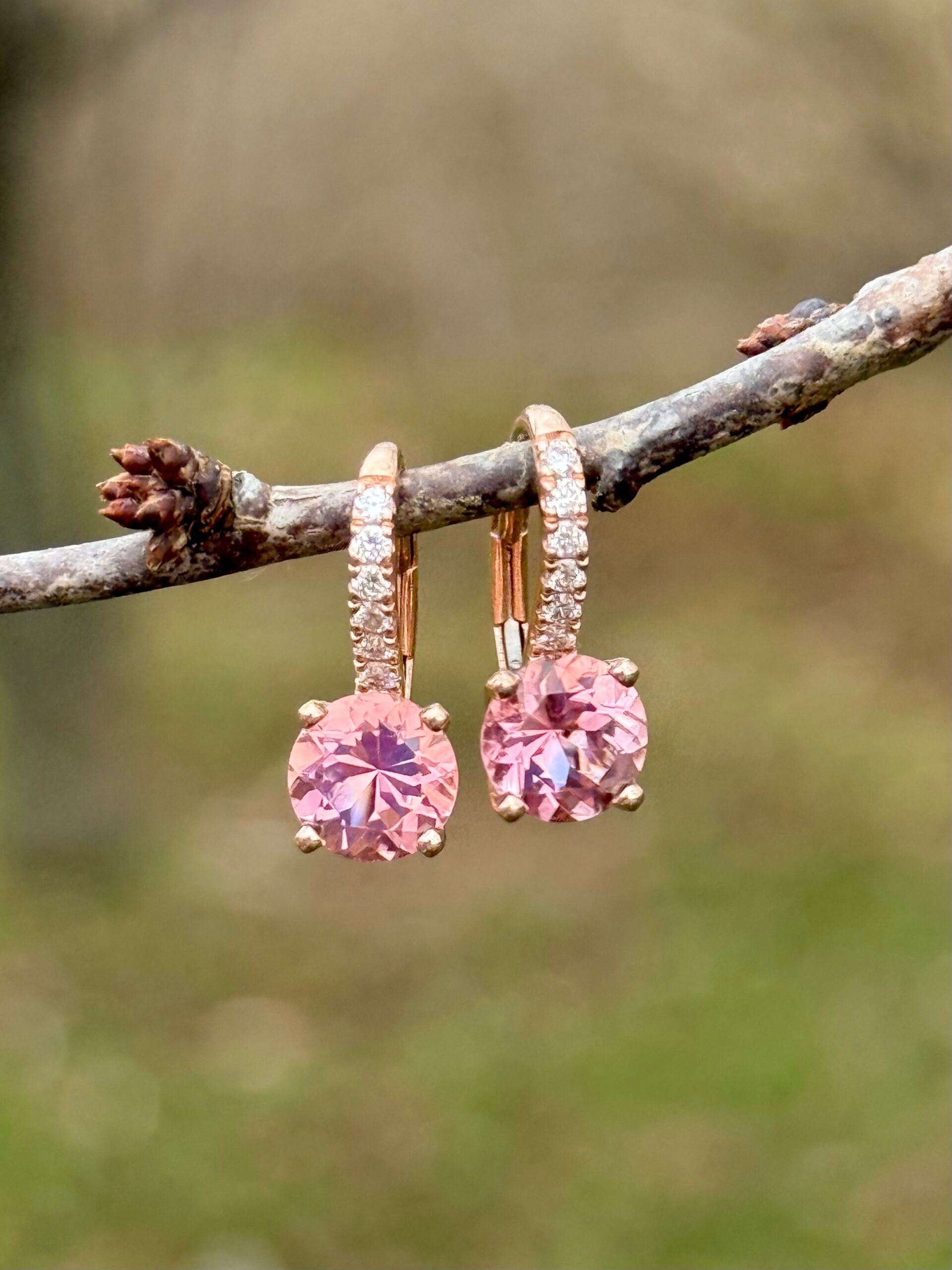 Mini Diamond Pavé Ear Wire Drop Earrings with Pink Tourmaline and Diamond - One of a Kind