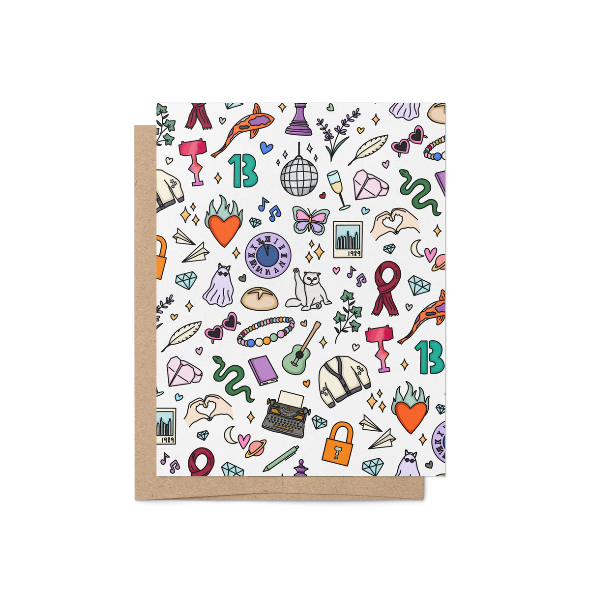 Eras Doodles Greeting Card — hand drawn doodle pattern of every era, A2 4.25 x 5.5 inches, by MangoIllustrated