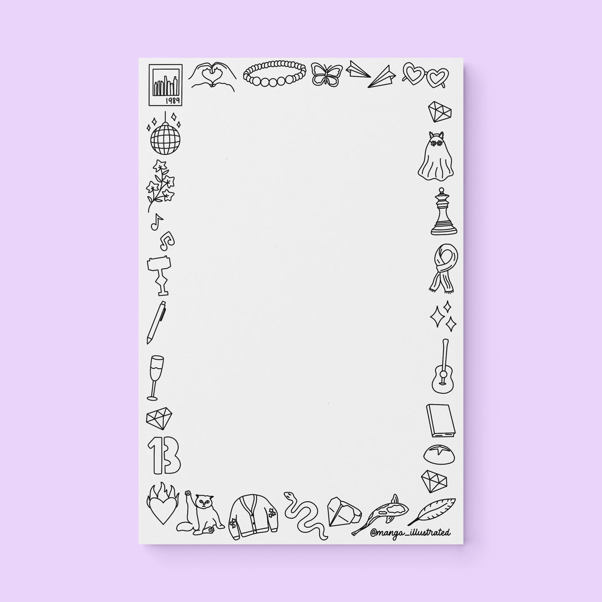 Eras doodles color-in notepad detail — illustrated coloring notepad by MangoIllustrated