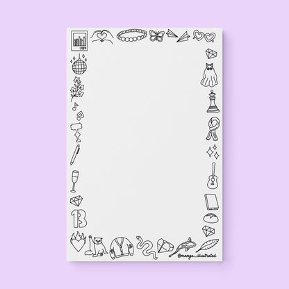 Eras doodles color-in notepad detail — illustrated coloring notepad by MangoIllustrated