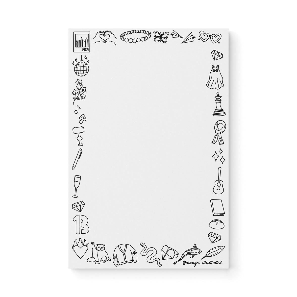 Eras doodles color-in notepad — coloring and note-taking notepad with music era doodles by MangoIllustrated