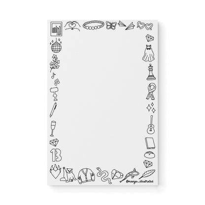 Eras doodles color-in notepad — coloring and note-taking notepad with music era doodles by MangoIllustrated