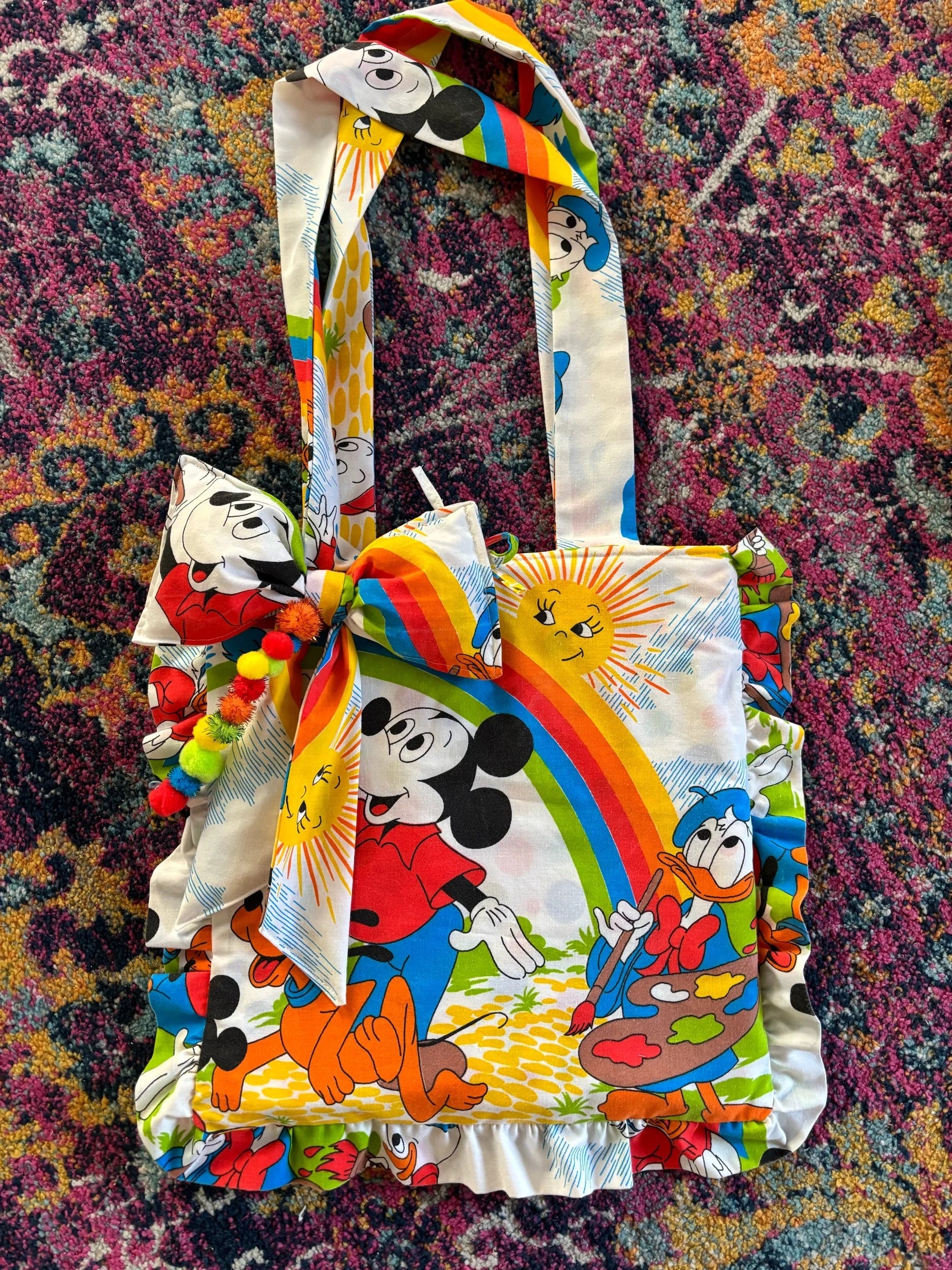Upcycled Rainbow &amp; Sunshine Mickey Mouse Tote Bag