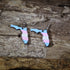 Hand-painted wooden Florida transgender pride dangle earrings featuring the Florida state silhouette with pink, blue, and white transgender pride stripes, hypoallergenic sterling silver hooks, and lightweight LGBTQ+ state pride jewelry by Cate&