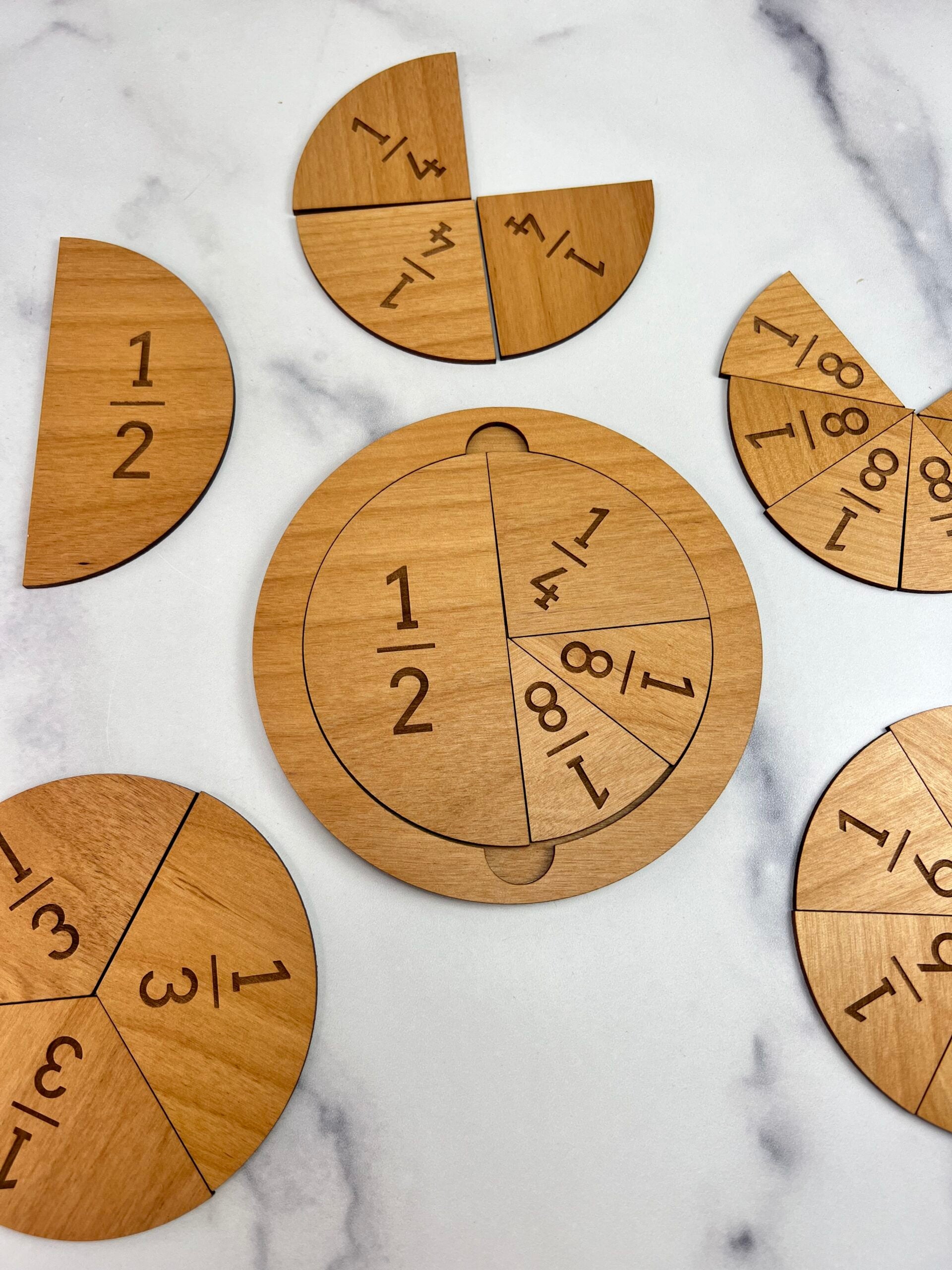 Wood Fraction Tile Set - Laser Engraved
