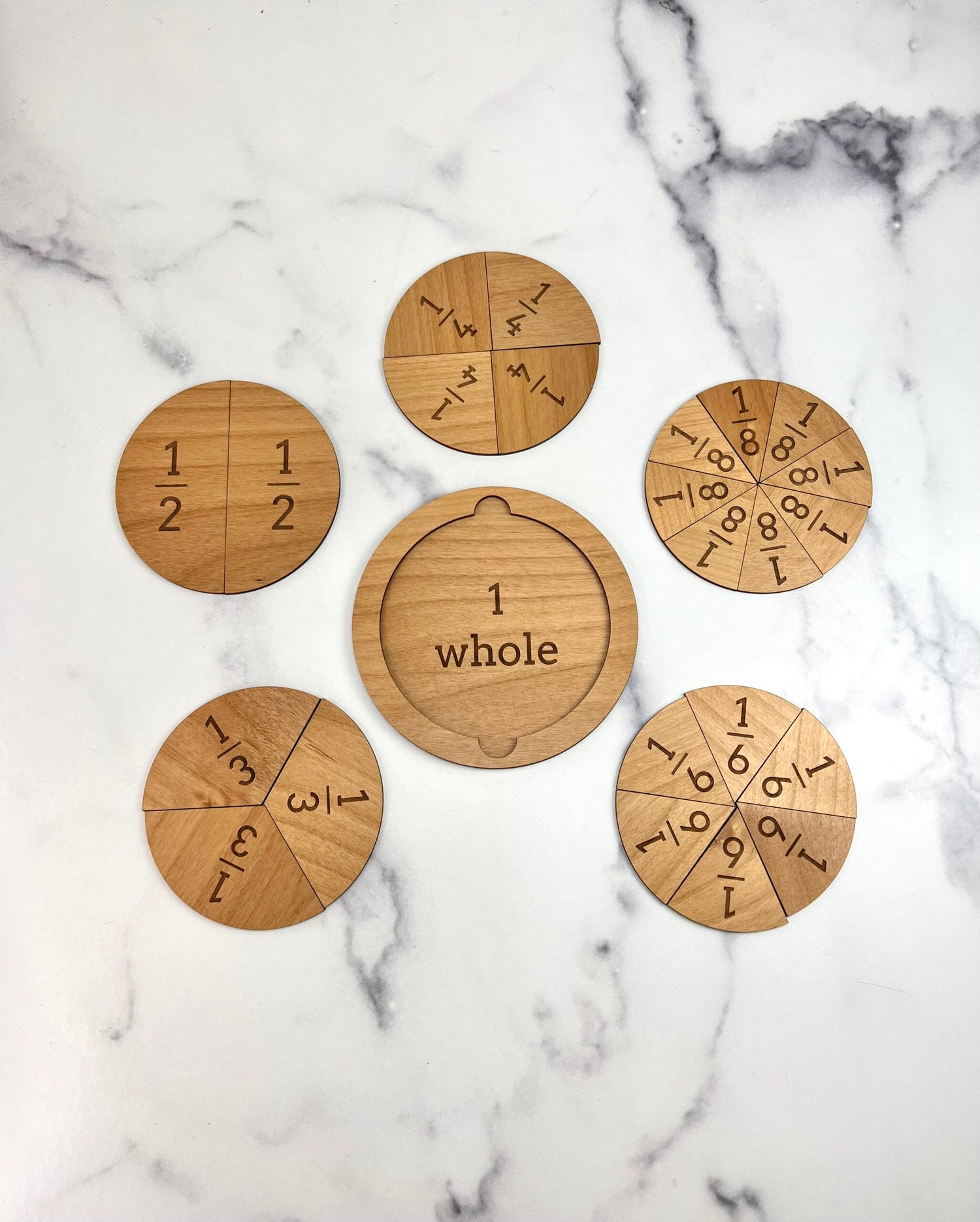 Wood Fraction Tile Set - Laser Engraved