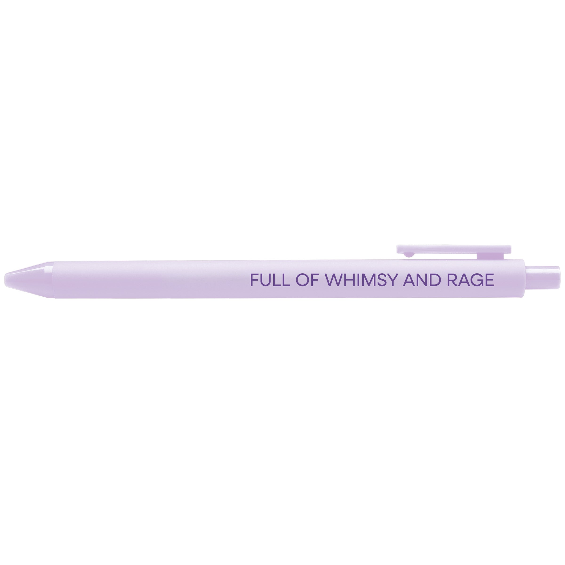 Full of Whimsy and Rage illustrated lilac gel pen by MangoIllustrated — feminist funny desk pen