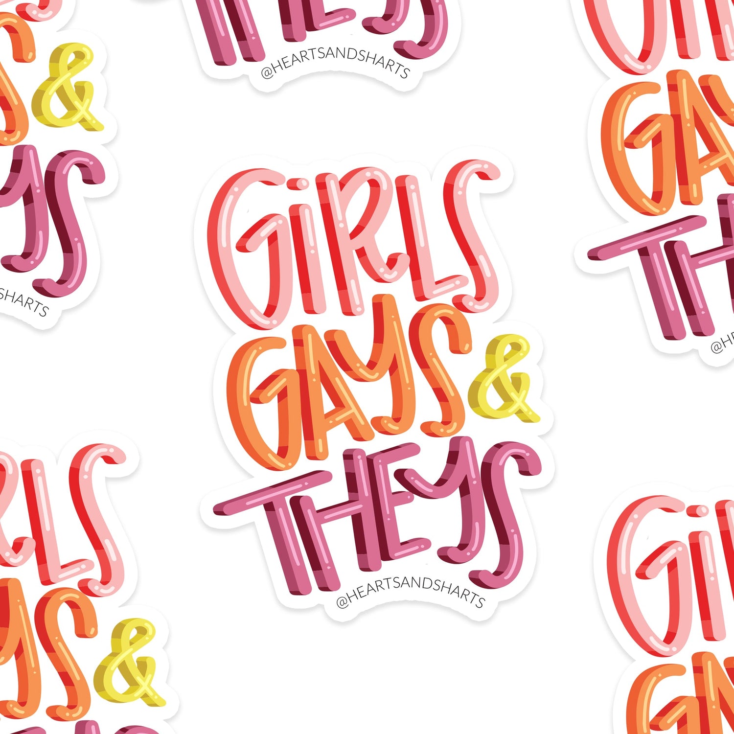 GIRLS, GAYS, &amp; THEYS ILLUSTRATED 3X3 VINYL STICKER