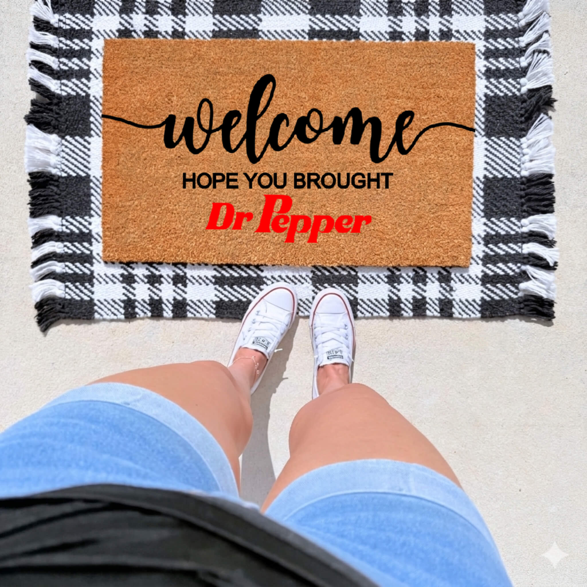 Hope You Brought Dr Pepper Doormat on front porch