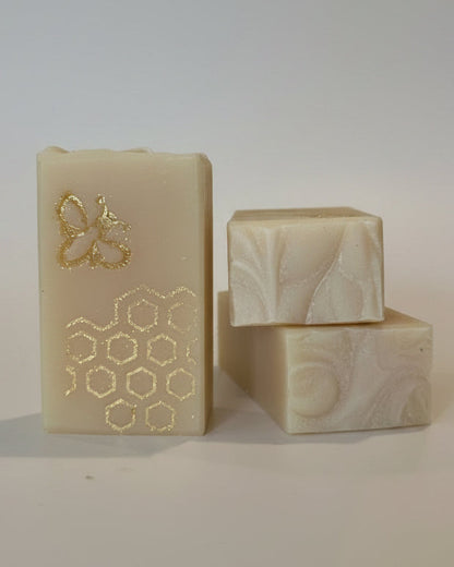 Decorative soap with honeycomb pattern on a white surface