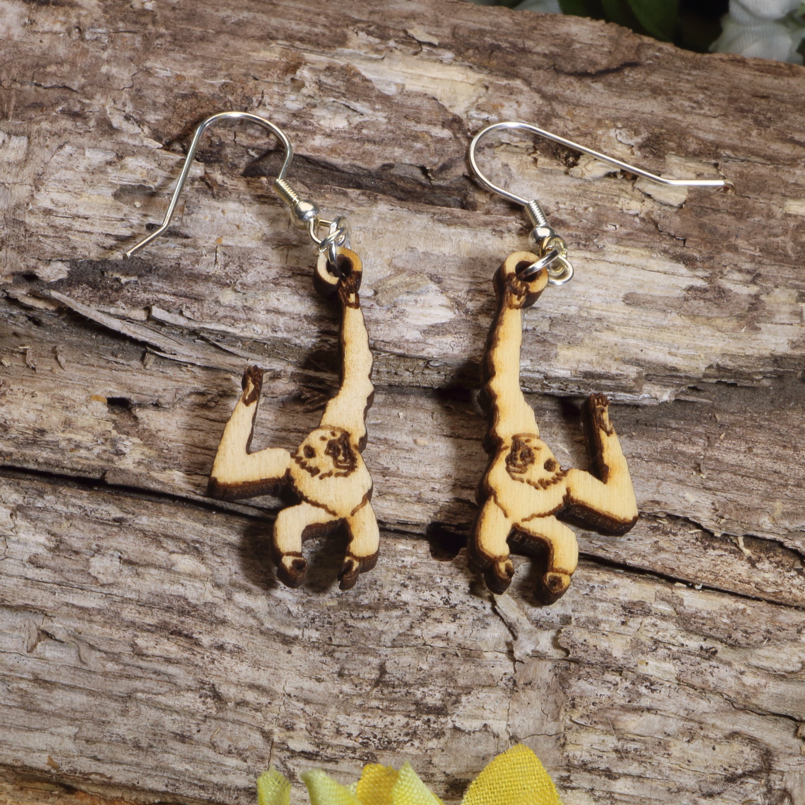 Gibbon Wooden Earrings | Primate Wildlife Animal Jewelry