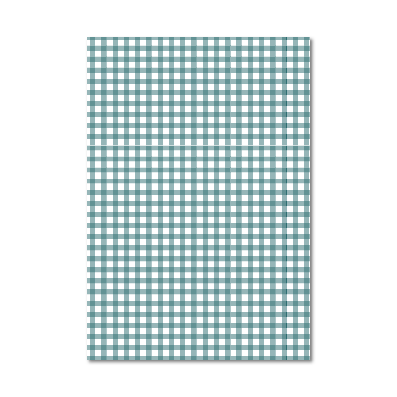 Patterned gift wrap sheet with a classic teal gingham plaid pattern
