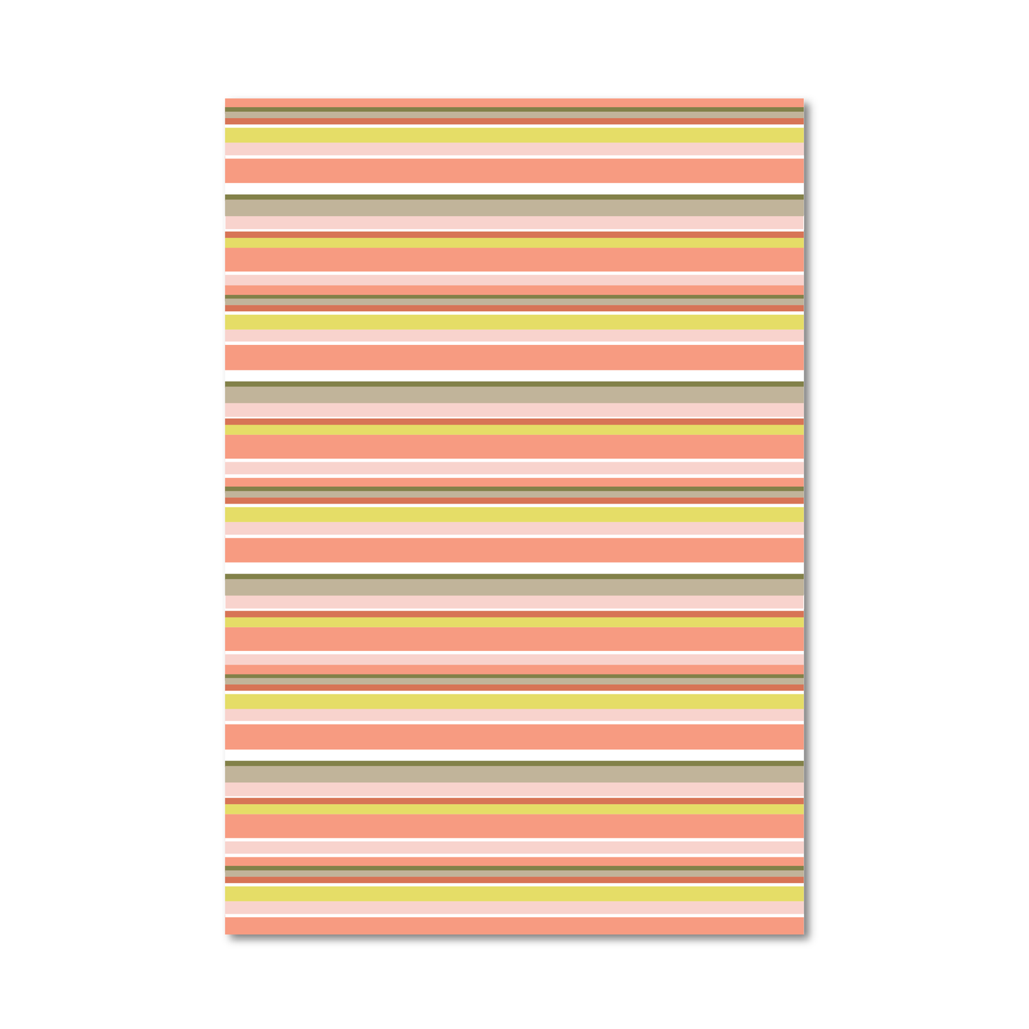 Gift wrap sheet featuring a horizontal striped pattern in shades of peach, pink, cream, yellow, and brown, shown against a plain white background.