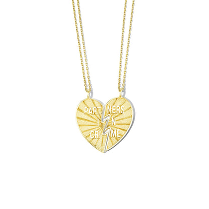 Gold Broken Heart Necklace Set - &