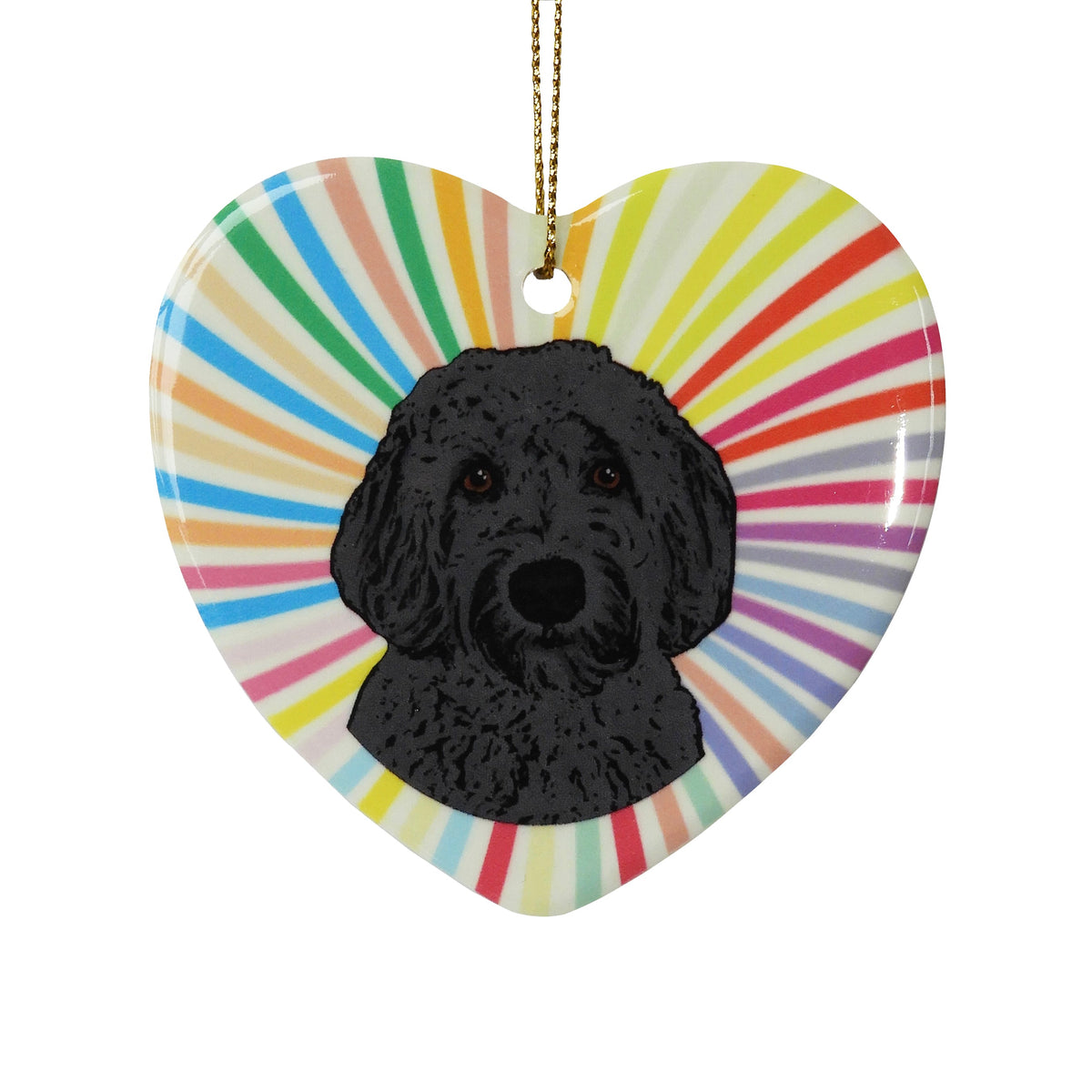 Golden Doodle Black Ceramic Heart Ornament