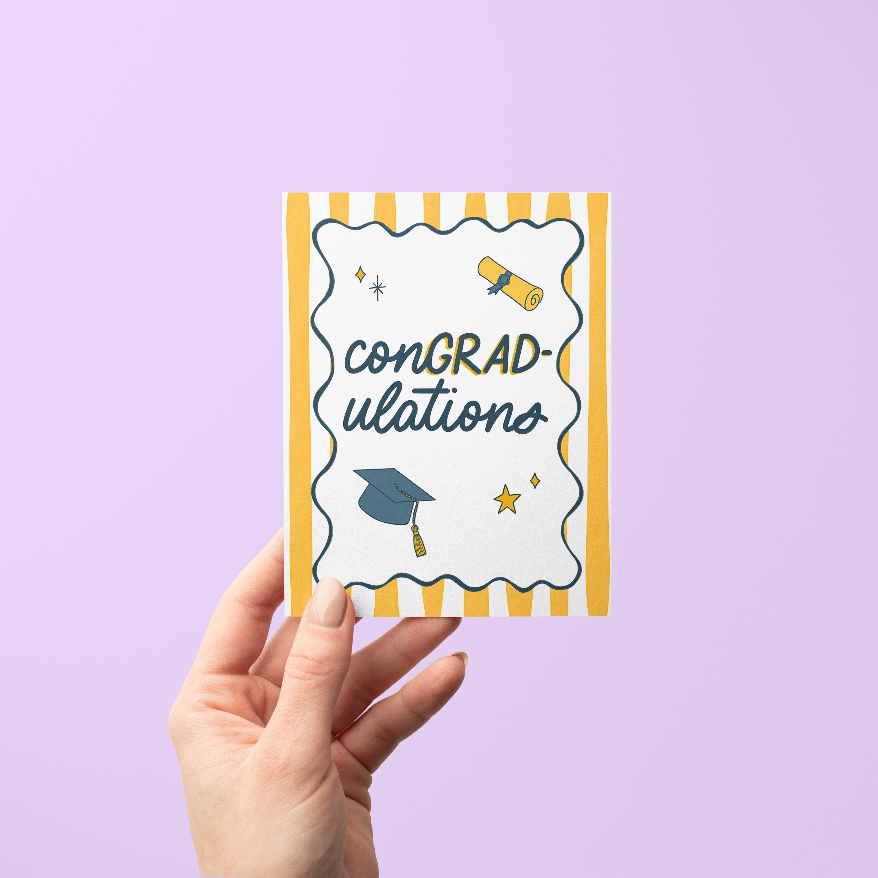 ConGRADulations card flat — hand drawn illustrated graduation card by MangoIllustrated