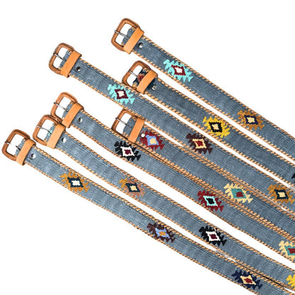 Light Denim-Colored (Blue-Grey) Handwoven Guatemalan Whip-Stitched Belt