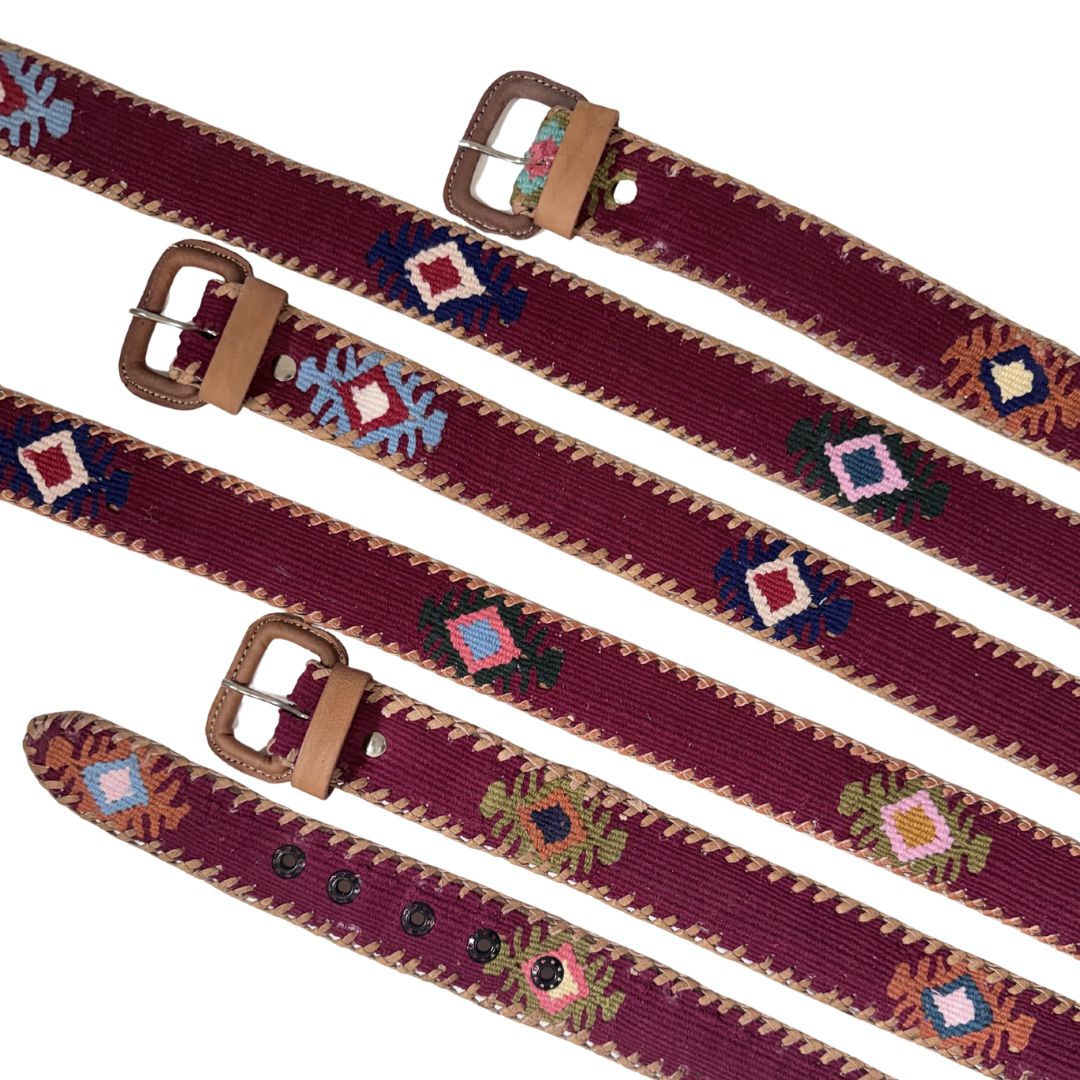 Maroon-Burgundy Handwoven Guatemalan Whip-Stitched Belt
