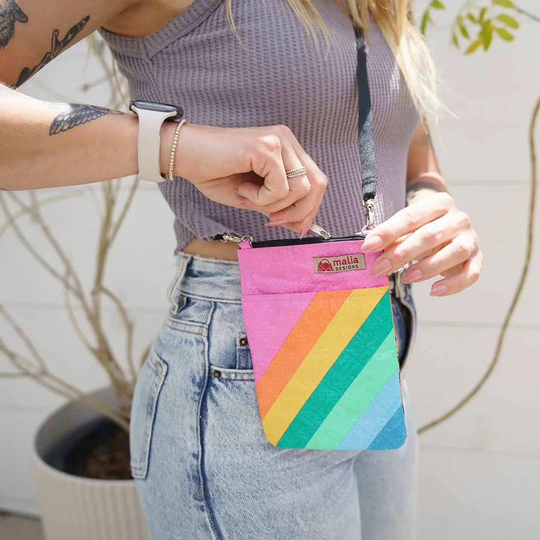 Mini Recycled Crossbody - Rainbow Stripes
