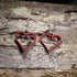 Hand-painted red wooden heart dangle earrings with an elegant open-heart scrollwork design on hypoallergenic .925 sterling silver hooks. Lightweight romantic jewelry perfect for Valentine&