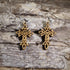 Hand-painted wooden Celtic cross dangle earrings featuring an intricate Celtic knot design on hypoallergenic .925 sterling silver hooks. Lightweight Christian and Irish-inspired jewelry for church, Easter, faith-based gifts, Celtic heritage, and everyday wear.