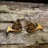 Hand-painted wooden French horn dangle earrings featuring detailed French horns with engraved tubing and bell accents on hypoallergenic .925 sterling silver hooks. Lightweight music jewelry for French horn players, band directors, orchestra musicians, music teachers, brass instrument enthusiasts, and marching band members.