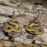 Hand-painted wooden copper snake dangle earrings featuring a coiled copper serpent design on hypoallergenic .925 sterling silver hooks. Lightweight reptile nature jewelry for snake lovers, herpetologists, wildlife enthusiasts, and anyone who appreciates unique animal-inspired accessories.