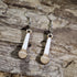 Hand-painted wooden handheld microphone dangle earrings with engraved microphone grille details on hypoallergenic .925 sterling silver hooks. Lightweight music jewelry perfect for singers, vocalists, karaoke enthusiasts, podcasters, and music lovers.