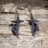 Hand-painted wooden lineman dangle earrings featuring a utility worker climbing a power pole silhouette on lightweight wood with hypoallergenic .925 sterling silver hooks. Perfect for linemen, electrical utility workers, power company employees, electricians, apprentices, and meaningful trade profession jewelry.