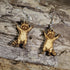 Hand-painted wooden raccoon dangle earrings featuring an adorable raccoon with raised paws and engraved fur details on hypoallergenic .925 sterling silver hooks. Lightweight woodland animal jewelry perfect for raccoon lovers, wildlife enthusiasts, and nature-inspired accessories