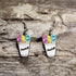 Hand-painted wooden snow cone dangle earrings featuring a white paper cup filled with pink, yellow, and blue shaved ice on hypoallergenic .925 sterling silver hooks. Lightweight summer dessert jewelry for fair lovers, carnival fans, foodies, and colorful accessory enthusiasts.