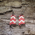 Handcrafted Alabama state wooden dangle earrings featuring a red and white chevron pattern inspired by the Alabama state flag. Lightweight laser-cut wooden earrings with hypoallergenic .925 sterling silver hooks, perfect for Alabama pride, Southern style, state souvenirs, hometown gifts, and handmade state jewelry.